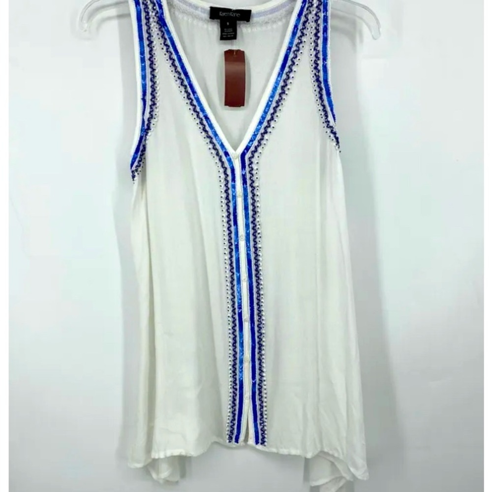 Karen Kane beaded  summer resort tunic blouse Sz L